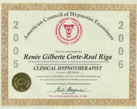 Ren�e Riga :Certification de  l'American Concil of Hypnotist Examiners.